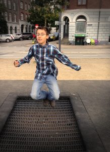 Jumping on trampolines on the streets of Copenhagen